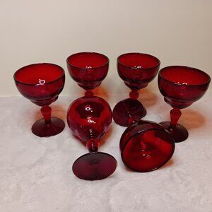 1930s Vintage Depression Glass Champagne/Sherbet cups, 6; Martinsville MOONDROPS